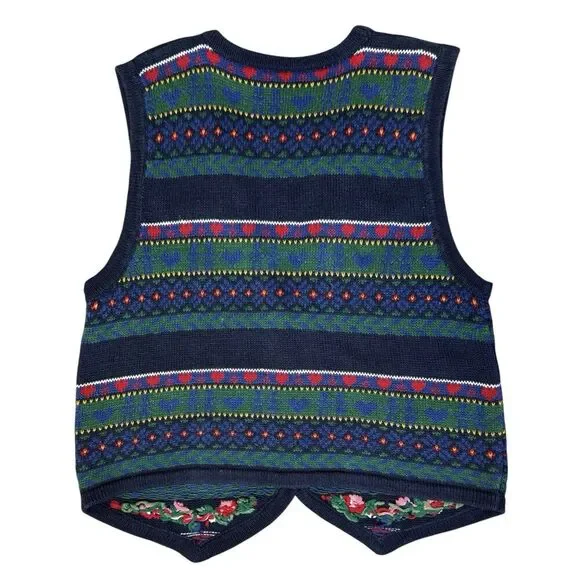 Vintage Erika Fair Isle Cottage Dark Floral Sweater Vest Size M Holiday Vintage - Picture 7 of 10
